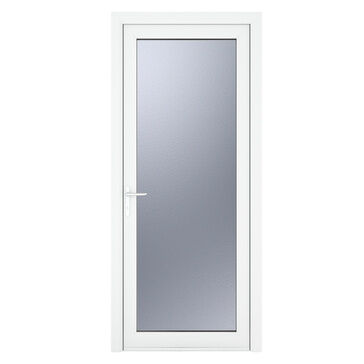 Crystal White uPVC Full Glass Obscure Glazed Single External Door (Right Hand Open)