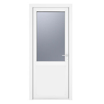 Crystal White uPVC 2 Panel Obscure Glazed Single External Door (Left Hand Open)