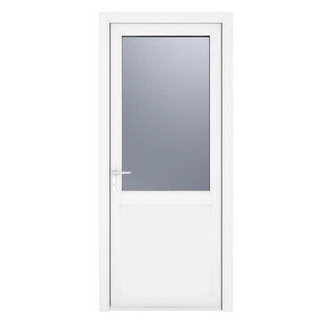 Crystal White uPVC 2 Panel Obscure Glazed Single External Door (Right Hand Open)