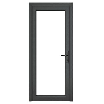 Crystal Grey uPVC Full Glass Clear Glazed Single External Door (Left Hand Open)