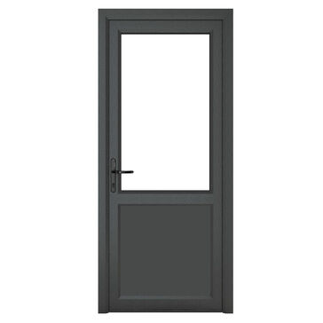 Crystal Grey uPVC 2 Panel Clear Glazed Single External Door (Right Hand Open)