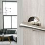 Mediterranean Corsica Satin Nickel Lever Door Handle on Round Rose (Pair) additional 2
