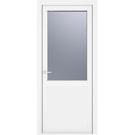 Crystal White uPVC 2 Panel Obscure Double Glazed Single External Door (Right Hand Open)
