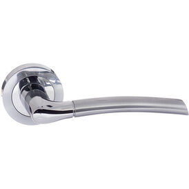 Eco Swell Satin Chrome/Polished Chrome Door Handle on Round Rose (Pair)