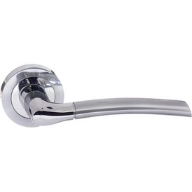 Eco Swell Satin Chrome/Polished Chrome Door Handle on Round Rose (Pair)