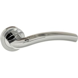 Eco Crest Satin Chrome/Polished Chrome Door Handle on Round Rose (Pair)