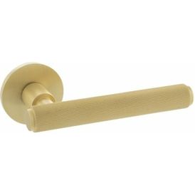 Millhouse Brass Stephenson Lever Door Handle on Slimline Round Rose (Pair)