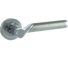 STATUS Hawaii Satin Chrome/Polished Chrome Lever Door Handle on Round Rose (Pair)