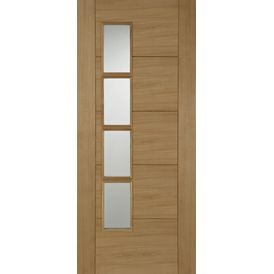 Mendes Pre-Finished Oak ISEO Deluxe Quarter Cut Offset 4 Light Glazed Door