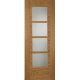 Mendes Pre-Finished Oak ISEO Crown Cut 4 Light Glazed FD30 Fire Door
