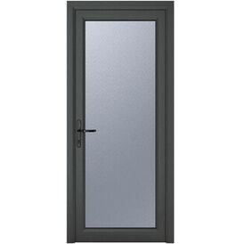 Crystal Grey uPVC Full Glass Obscure Triple Glazed Single External Door (Right Hand Open)