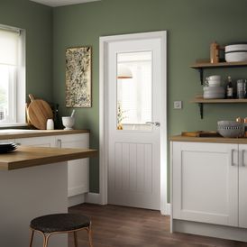 JB Kind Thames Cottage-Style White Primed Glazed Internal Door alternative