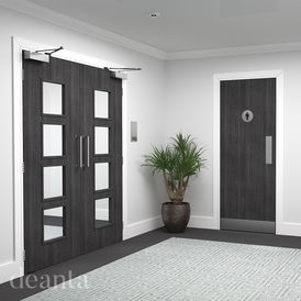 Deanta F100 Pre-Finished Dark Grey Ash Veneer Flush FD30 Fire Door alternative