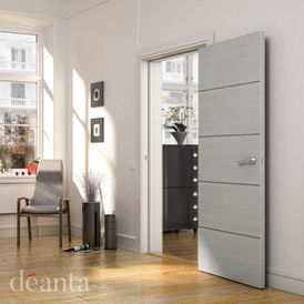 Deanta D103 Pre-Finished Light Grey Ash Flush Internal Door With Dark Inlays alternative