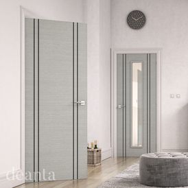 Deanta Light Grey Ash Vertical Lined Inlay Flush FD30 Fire Door alternative