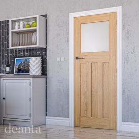 Deanta Cambridge Unfinished Oak Obscure Glazed Internal Door alternative