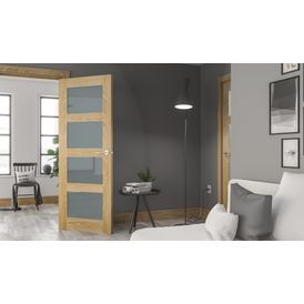 Deanta Coventry Modern Pre-Finished Oak 4 Light Frosted Glazed Internal Door alternative