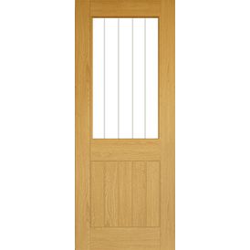 Deanta Ely Pre-Finished Oak 2 Panel V-Groove Glazed Internal Door alternative