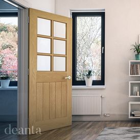 Deanta Ely Pre-Finished Panelled Oak 6 Light Glazed Internal Door alternative