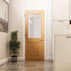 Deanta Ely Unfinished Oak 2 Panel Glazed Internal Door alternative
