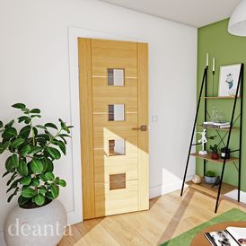 Deanta Valencia Prefinished Oak Door Glazed FSC alternative