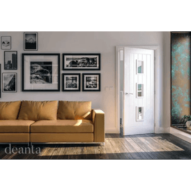 Deanta Ely 5 Panel White Primed 3 Centre Light Glazed FD30 Fire Door alternative