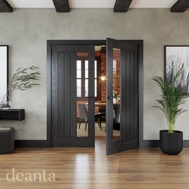 Deanta Ely Brushed Black Oak 1 Light Glazed Internal Door alternative