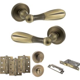 Old English Cambridge Door Handle Pack - Bathroom Set (Matt Antique Brass)