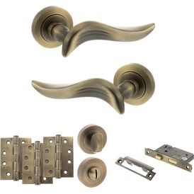 Old English Oxford Door Handle Pack - Bathroom Set (Matt Antique Brass) alternative