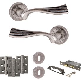 Old English Richmond Door Handle Pack - 3 Lever Lock Set