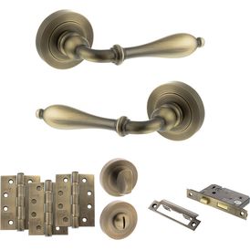 Old English Wrexham Door Handle Pack - Bathroom Set (Matt Antique Brass)