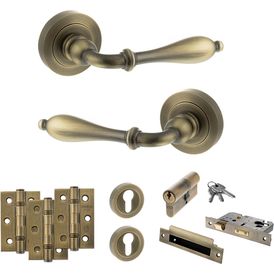 Old English Wrexham Door Handle Pack - Euro Lock Set (Matt Antique Brass) alternative