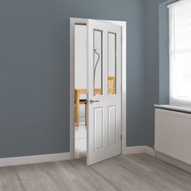 JB Kind Canterbury Grained Primed 2 Light Clear Glazed Glass Internal Door alternative