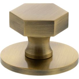 Millhouse Brass Pennington Hexagonal Cabinet Knob Handle on Backplate