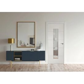 JB Kind 4 Line Moulded White Primed Glazed Internal Door alternative