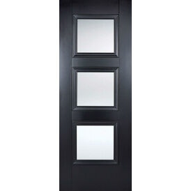 LPD Amsterdam 3 Light Clear Bevelled Glazed Black Primed Internal Door