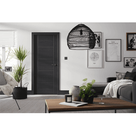 LPD Vancouver Modern 5 Panel Pre-Finished Black Ash Laminated FD30 Fire Door alternative