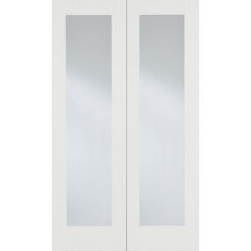 LPD Pattern 20 White Primed Clear Glazed Panel Rebated Internal Doors (Pair)