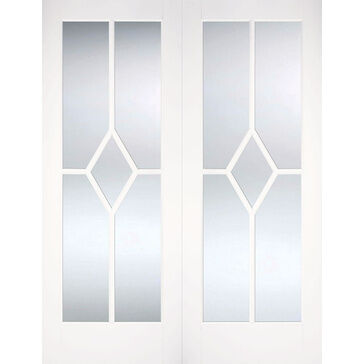 LPD Reims White Primed Diamond 5 Light Glazed Rebated Internal Doors (Pair)