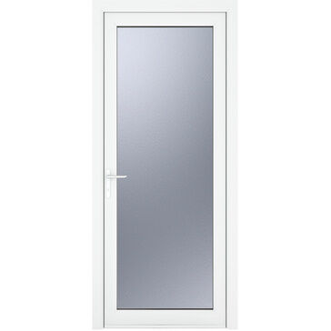 Crystal White uPVC Full Glass Obscure Double Glazed Single External Door (Right Hand Open)