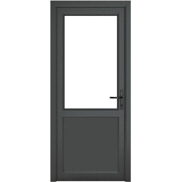 Crystal Grey uPVC 2 Panel Clear Double Glazed Single External Door (Left Hand Open)