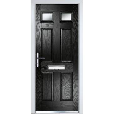 Crystal Classic Black 2 Light Glazed GRP Composite Front Door - 2055mm x 920mm