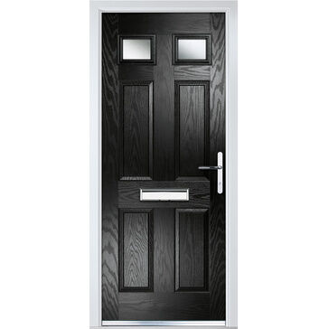 Crystal Classic Black 2 Light Glazed GRP Composite Front Door - 2055mm x 920mm