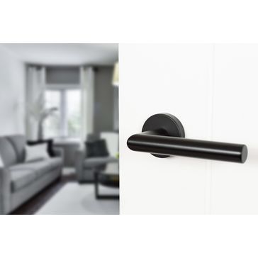 Forme Elle Lever Door Handle on Round Rose (Pair)