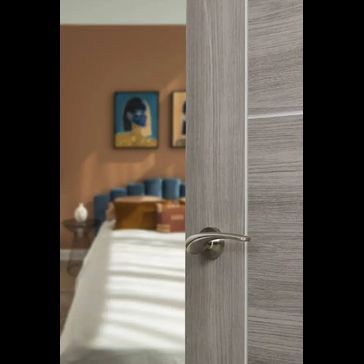 Mediterranean Marseille Satin Nickel Lever Door Handle on Round Rose (Pair) alternative