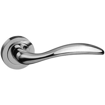 Mediterranean Ancon Polished Chrome Lever Door Handle on Round Rose (Pair)