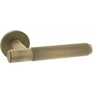 Millhouse Brass Crompton Door Handle on Round Rose (Pair)