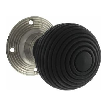 Old English Whitby Ebony Wood Reeded Beehive Mortice Knob (Pair)