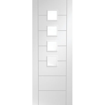 XL Joinery Palermo White Primed 7 Panel 4 Light Internal Door with Obscure Glass