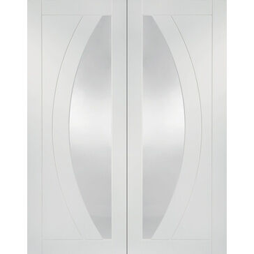XL Joinery Internal White Primed Salerno Rebated Door Pair with Clear Glass White Finish